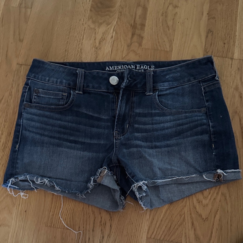 American Eagle Outfitters Dark Indigo Frayed Denim Shorts